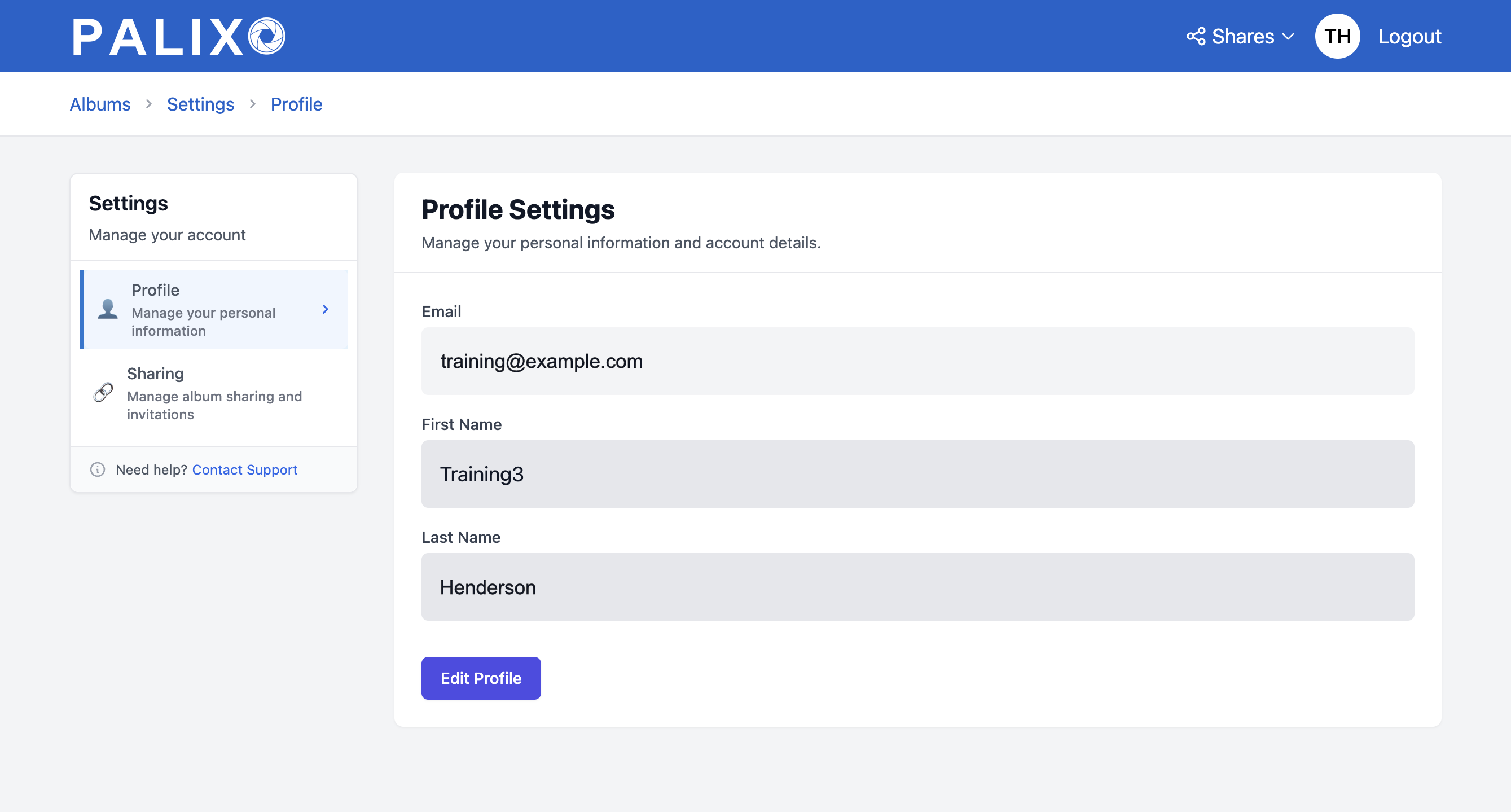Account settings profile page with editable fields