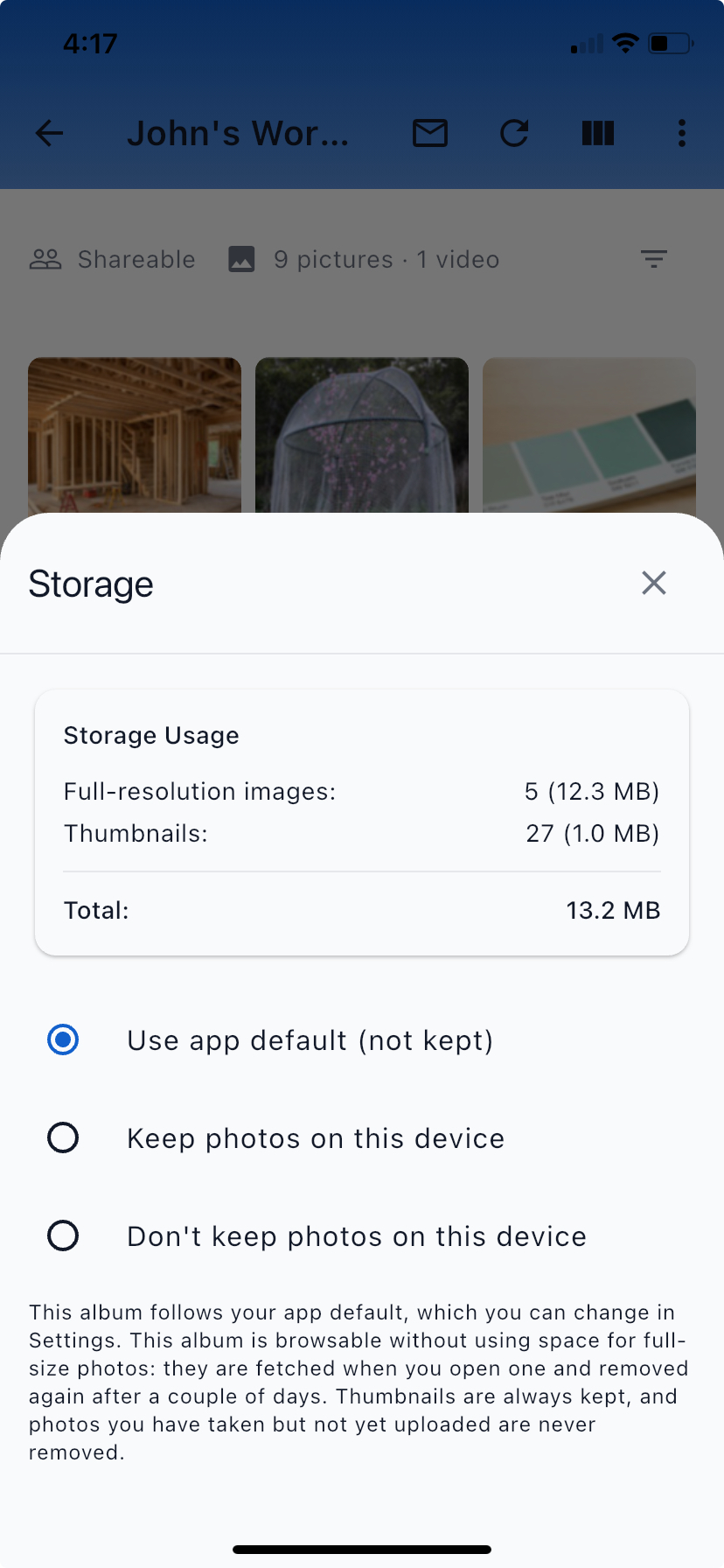 The album Storage sheet