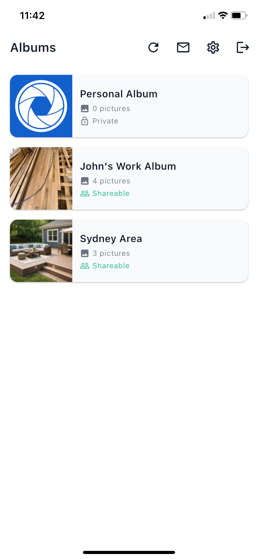 The Albums screen on an iPhone