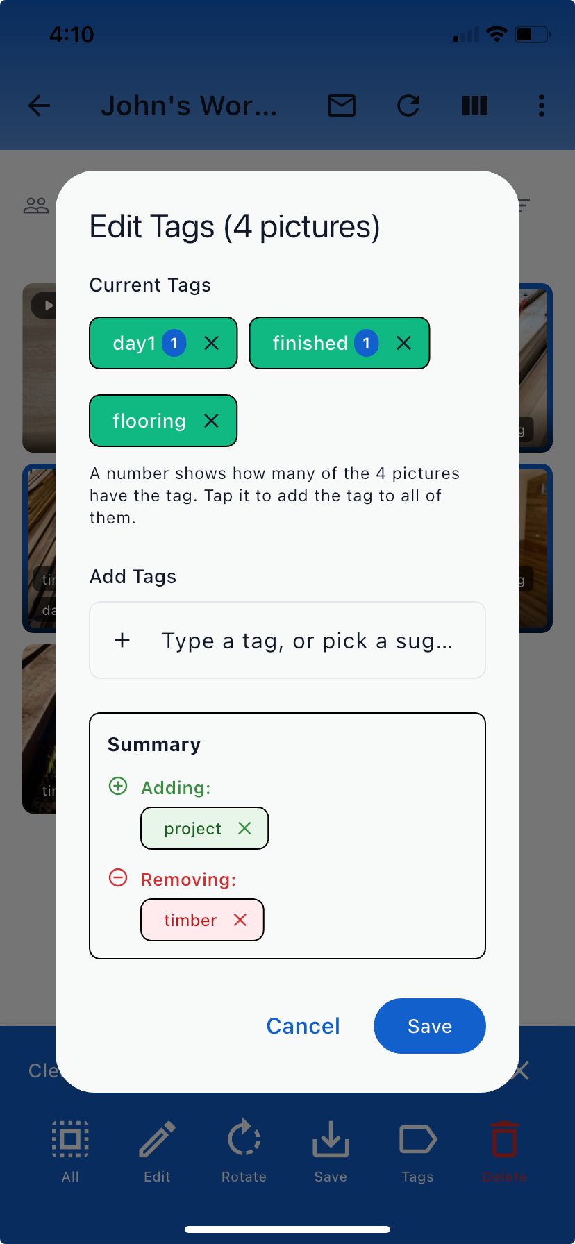 The bulk Edit Tags dialog