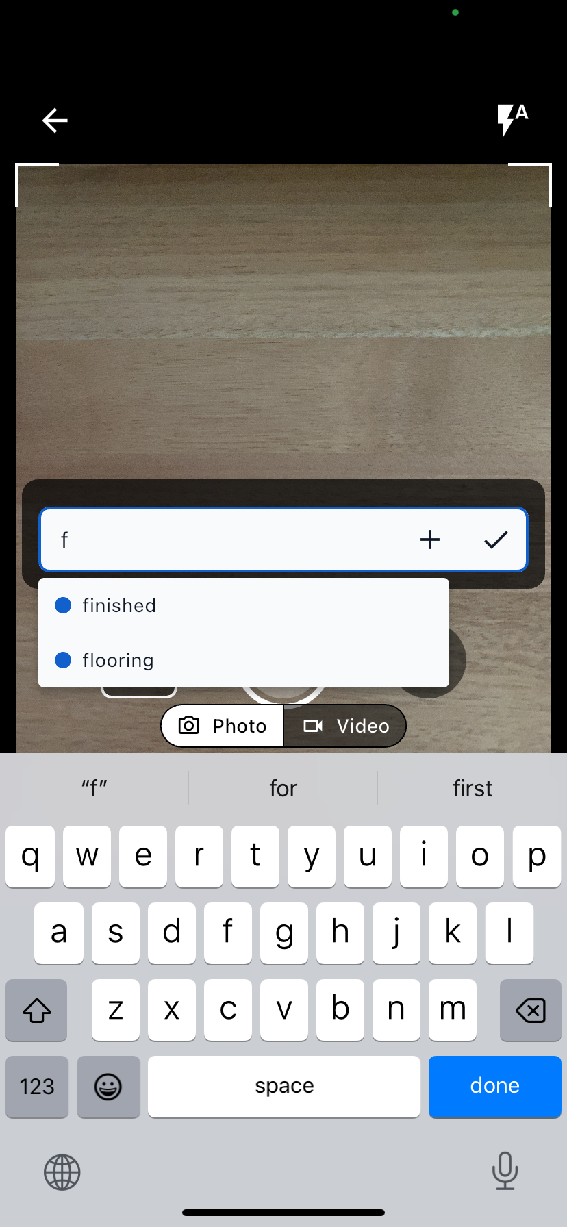 Camera tag bar open with autocomplete suggestions