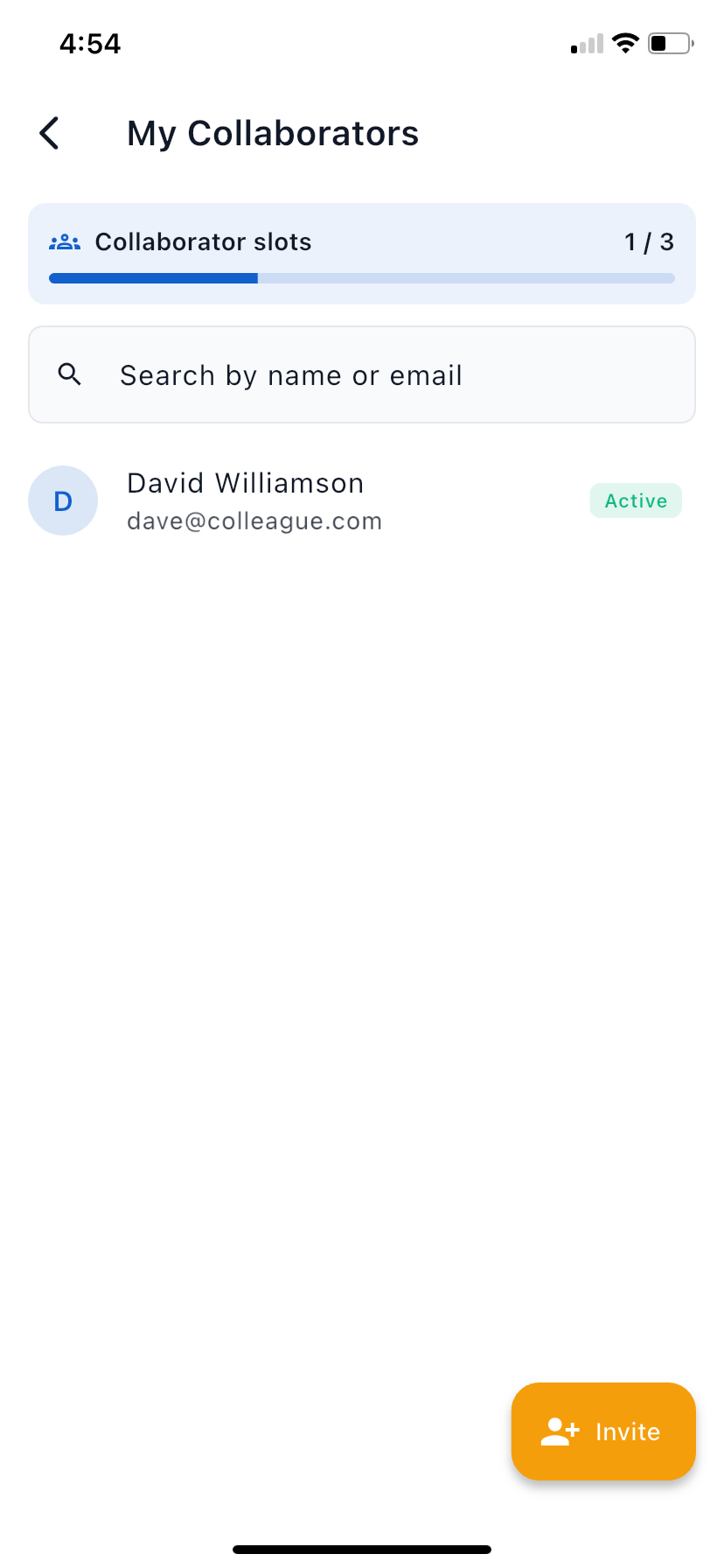 The My Collaborators screen