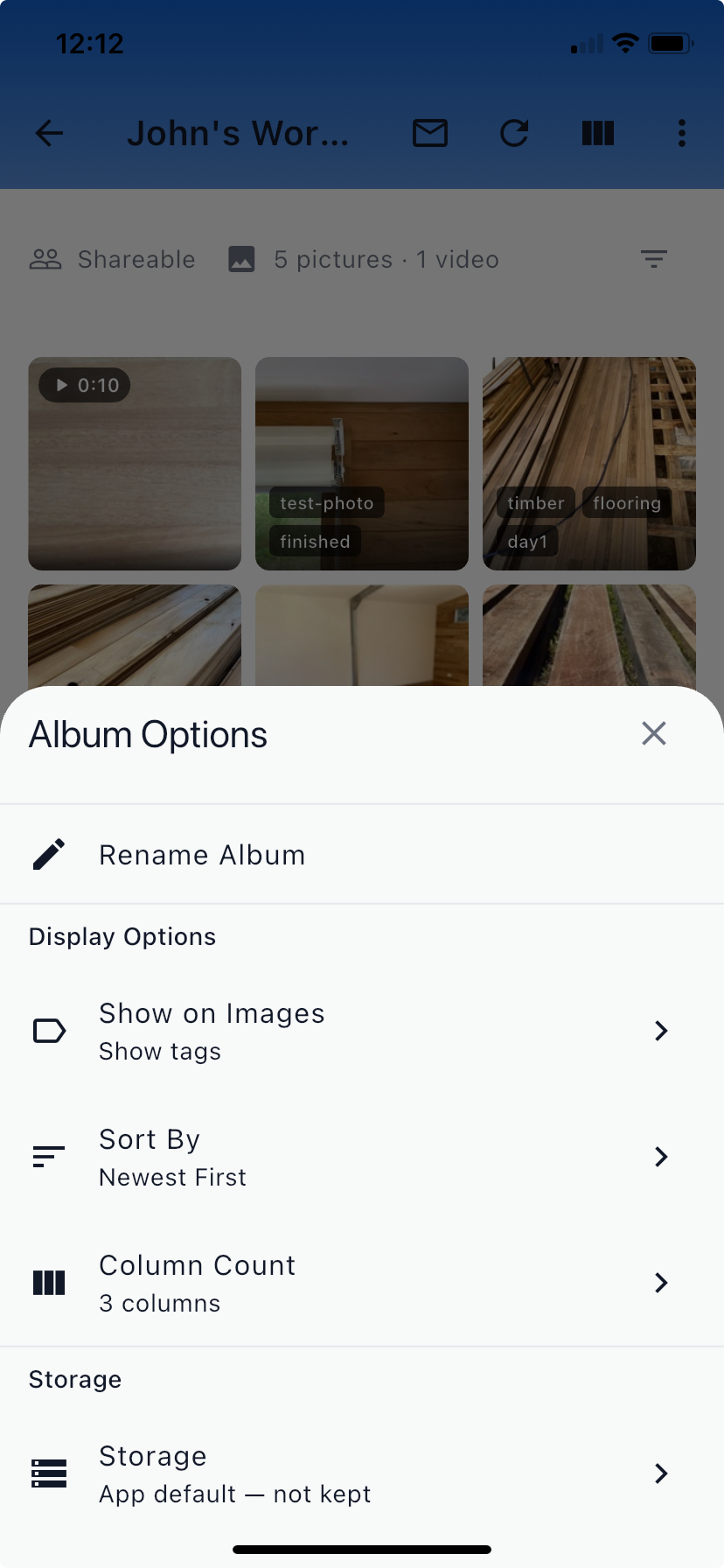 The Display Options sheet