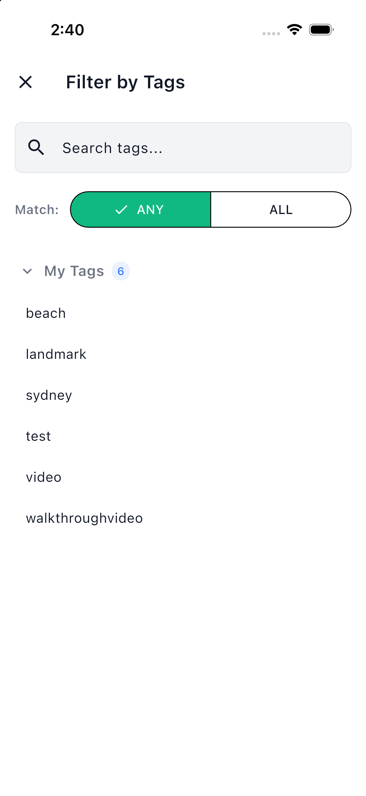 The Filter by Tags dialog