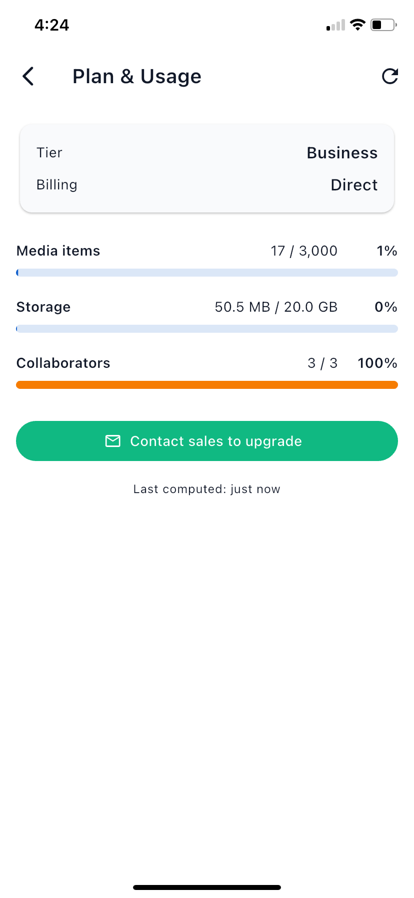 The Plan & Usage screen