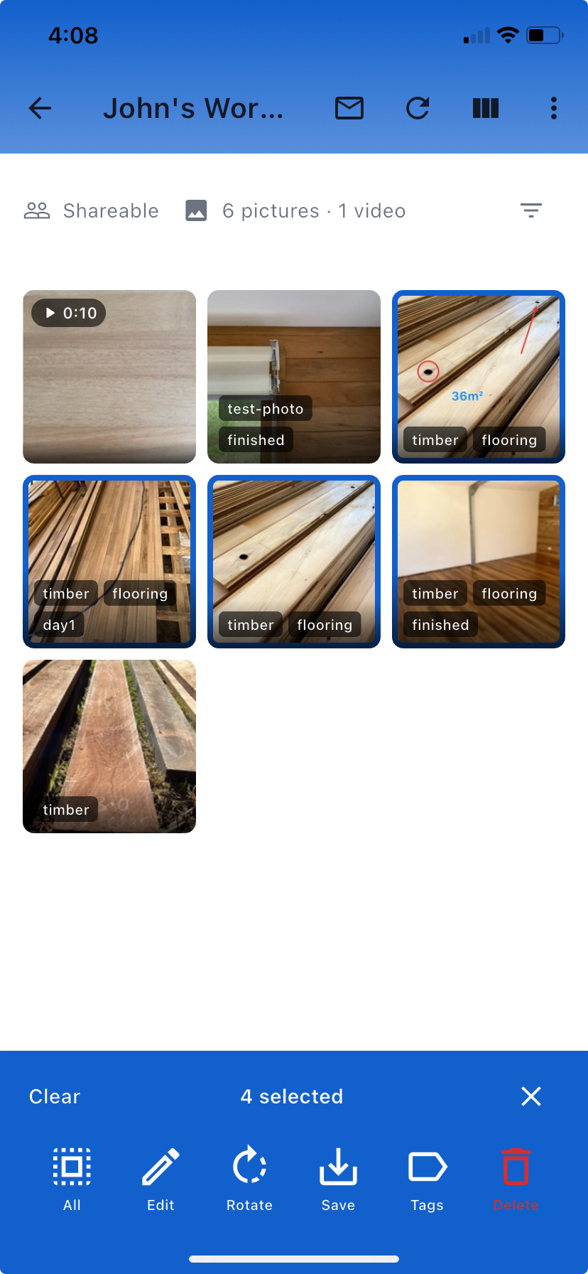 Selection mode with several photos selected and the bulk toolbar