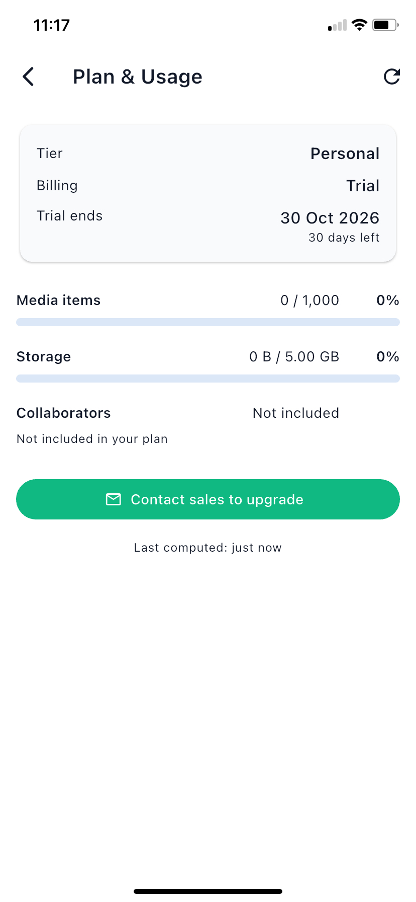 The Plan & Usage screen showing the trial countdown